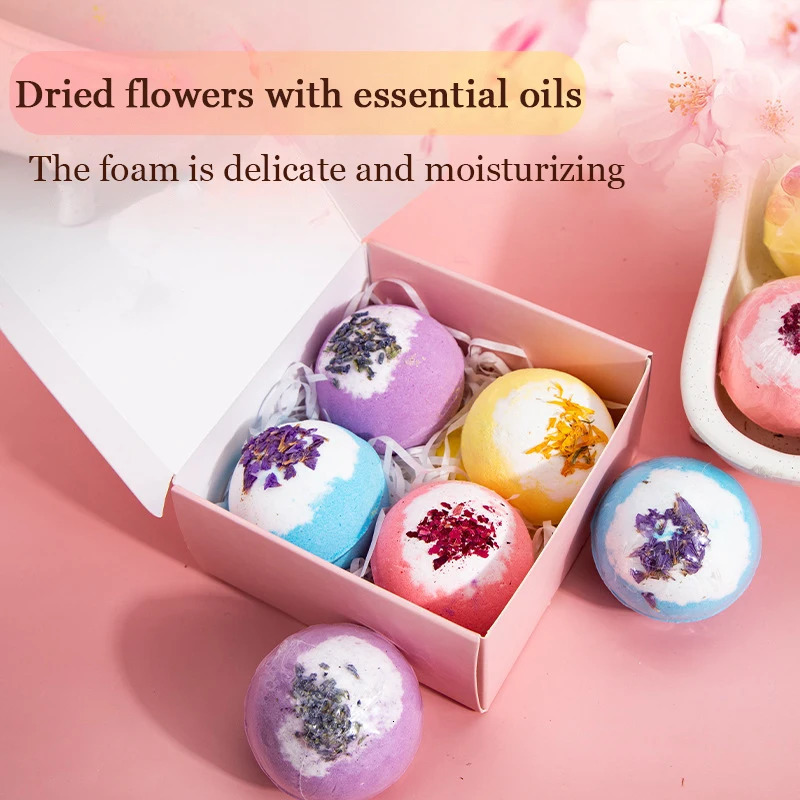 4Pcs Handmade Bath Bombs Set Essential Oil Stress Relief Bath Ball Bubble BathBombs Gift for Birthday Valentines Day Christmas 240627