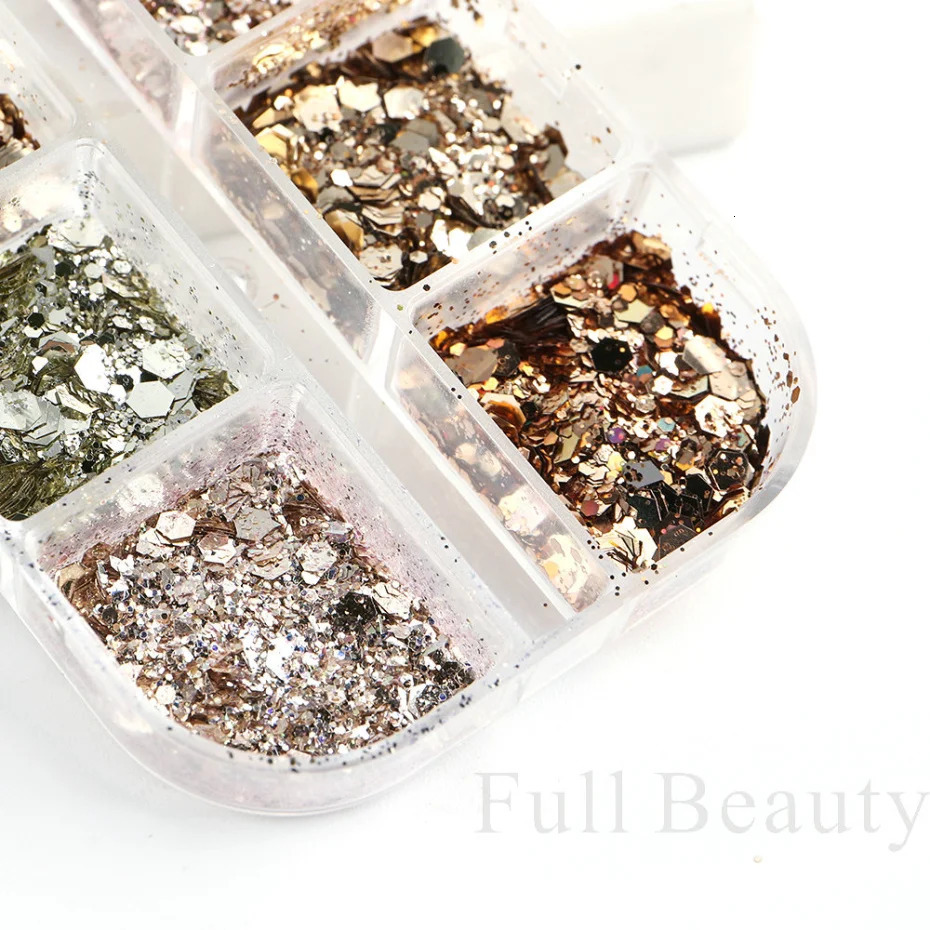 Glitter Champagne Nail Sequins Sliver Reflective Effect Flakes Wedding Nail Charm Paillette Manicure Decorations LA1909-48 240627