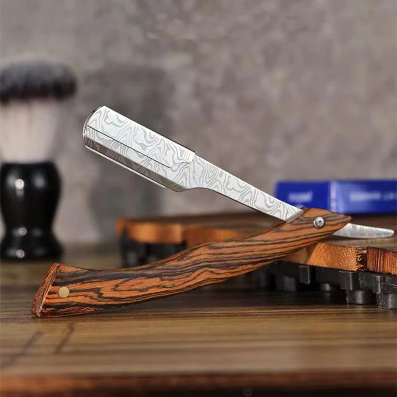 tan wood handle blade shaving razors professional barber shaver eyebrow razor mens replaceable blade shaving razor men gift 240627