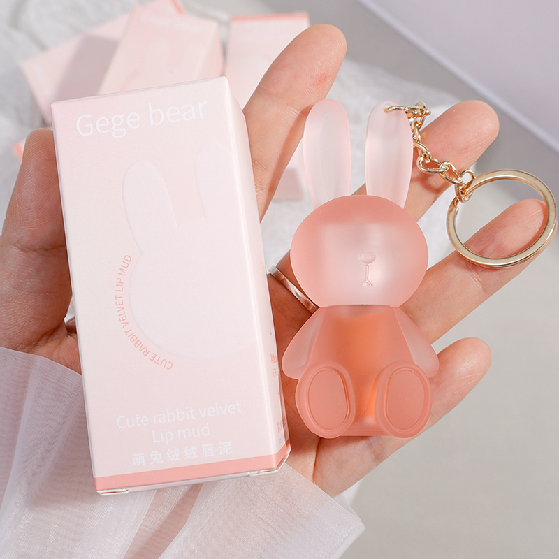 Cute Bear Keychain Nude Liquid Lipstick Velvet Matte Waterproof Lip Gloss Lasting Non-stick Lip Tint Makeup Pigment Cosmetic
