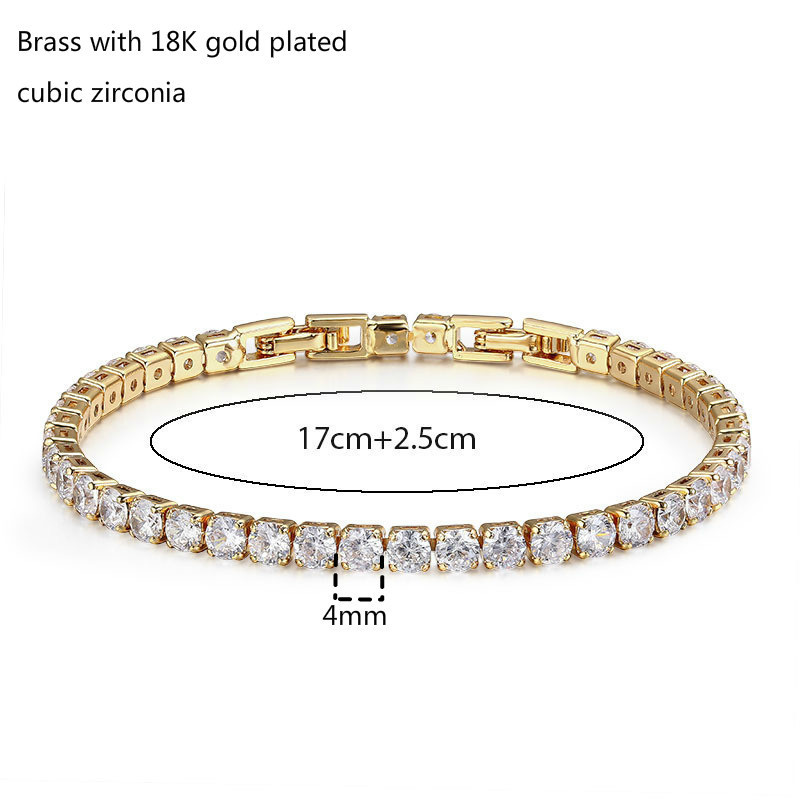 4mm 17cm Round CZ Chain Gold Color Tennis Bracelet Bangles For Women Girls Gift Jewelry Braceletes Pulseras Bracciali Donna