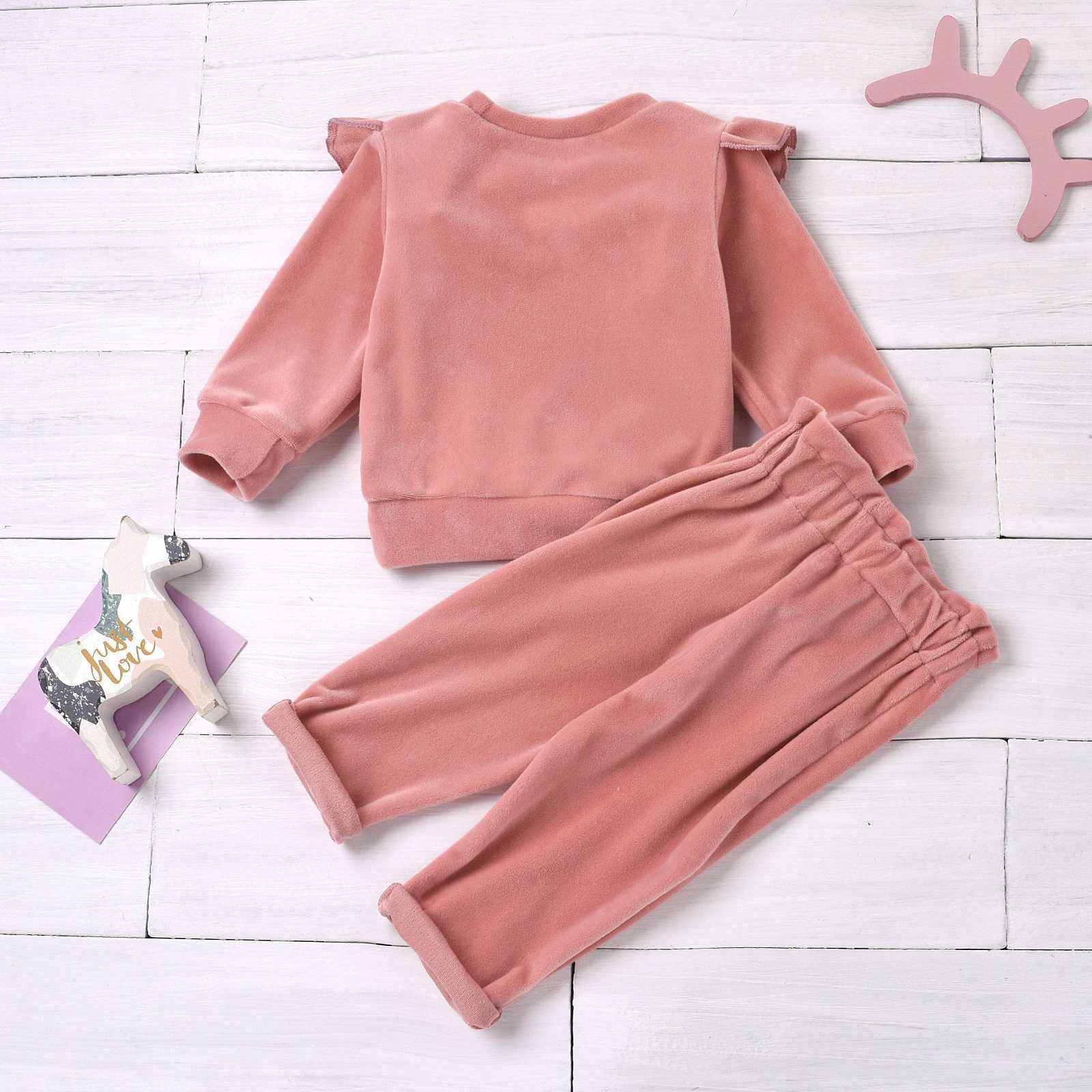 Clothing Sets 2PCS fall and winter models girls coral fleece warm Baby top pants comfortable H241126