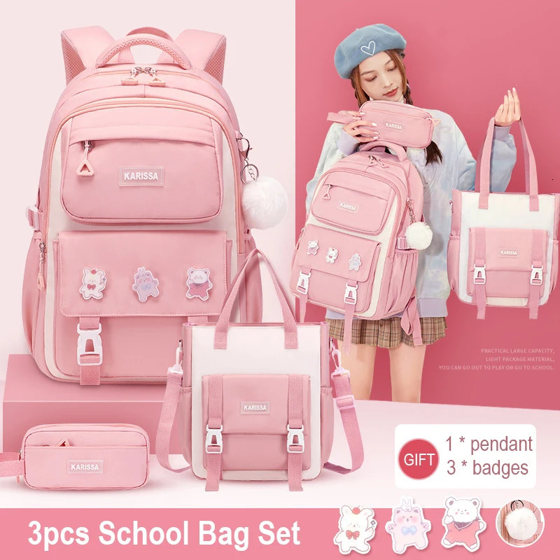 3pcs Sets Kids Backpack for Girls Gift Large Capacity School Bags Backpack for Elementary Primary School Bookbag Bag Mochilas 240621
