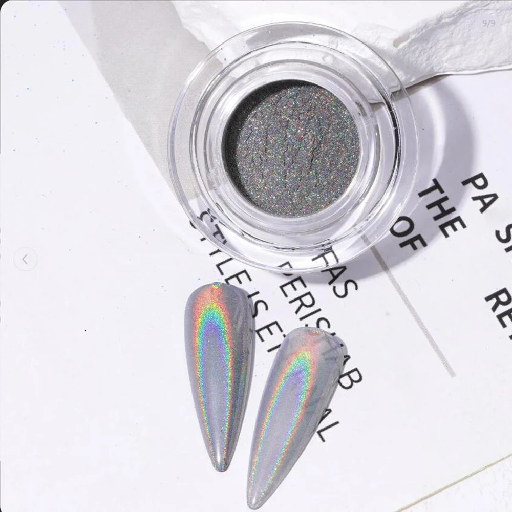 1Box Unicorn Holographic Nail Powder Silver Glitter Metallic Rub Dust Mirror Pigment Extra Fine Shiny Chrome For DIY Manicure*Y* 240627