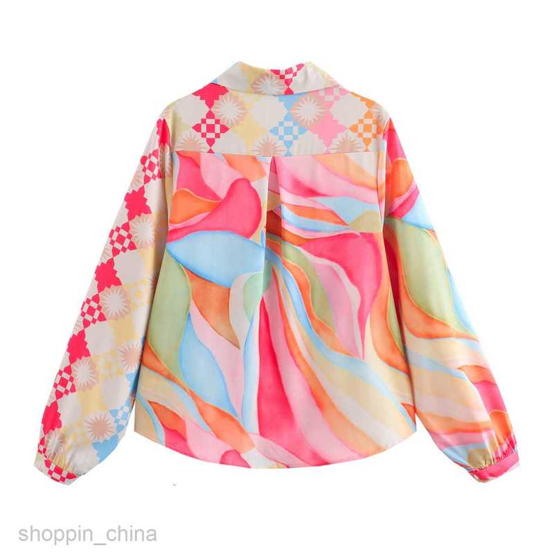 Women Two Piece Sets Pants Summer Women's Polo Collar Print Contrast Loose Long sleeved Shirt and Pants Set
