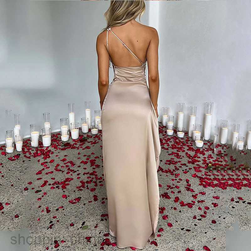 Basic Casual Women Dresses Women's Long Dress Summer Sexy One Shoulder Sleeveless Backless Solid Color Dress
