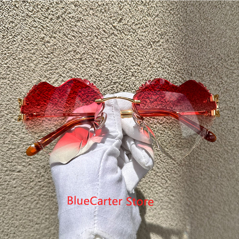 Heart Shaped Sunglasses Dia Cut Wire C Y2K Designer Rimless Carter Sun Glasses Mens Cool Decoration 828 Gold Good quality