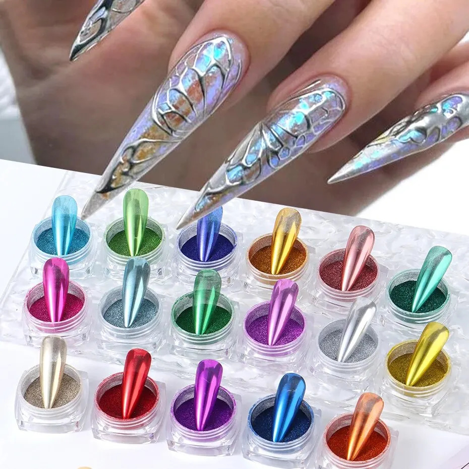 17 Colors Metallic Chrome Nail Powder Set Gold Silver Magic Mirror Glitter Nail Rubbing Pigment Flakes For Y2K Nail Art Decor 240627