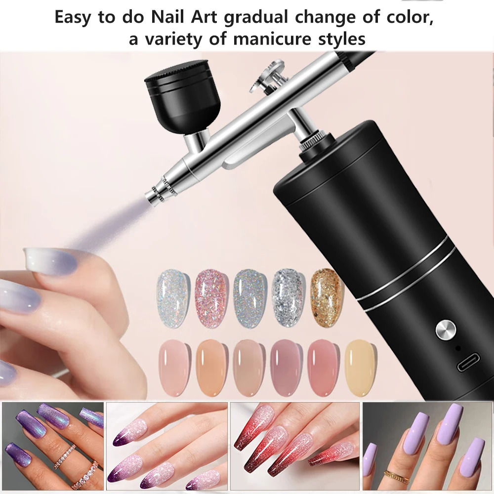 Airbrush Nail Art Paint Spray with Compressor Decoration Cake Portable Nails Coloring Air Brush Gun Mist Sprayer Rechargeable 240627