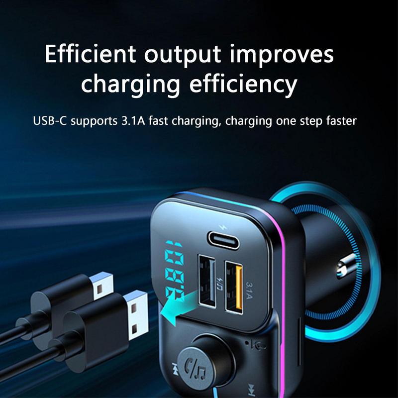 Car Hands-free Blue Tooth 5.0 FM Transmitter With RGB Light MP3 Modulator Player Handsfree Audio Receiver 2 USB Fast Charger