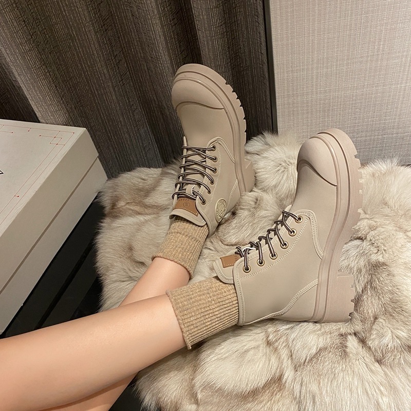 Short Women's 2023 Autumn/Winter New British Style Thick Sole Lace up Work Casual Martin Boots