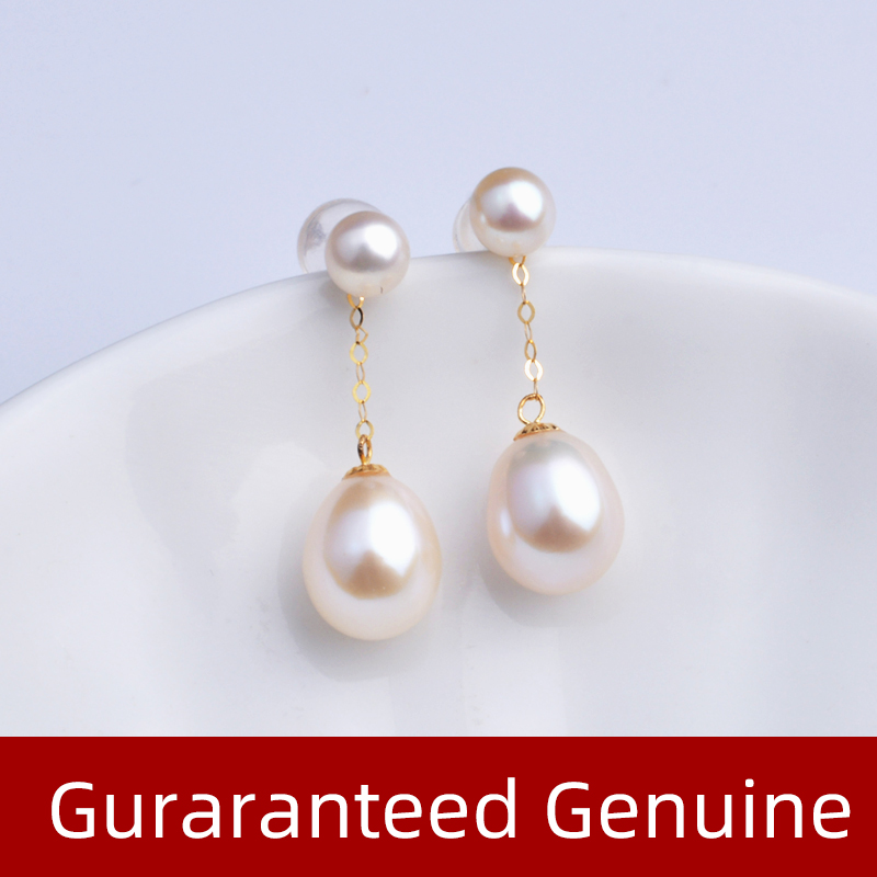 NYMPH Real 18K Gold Earrings Fine Jewelry AU750 Natural Freshwater Pearl Round Party Gift For Women Double Beads E663