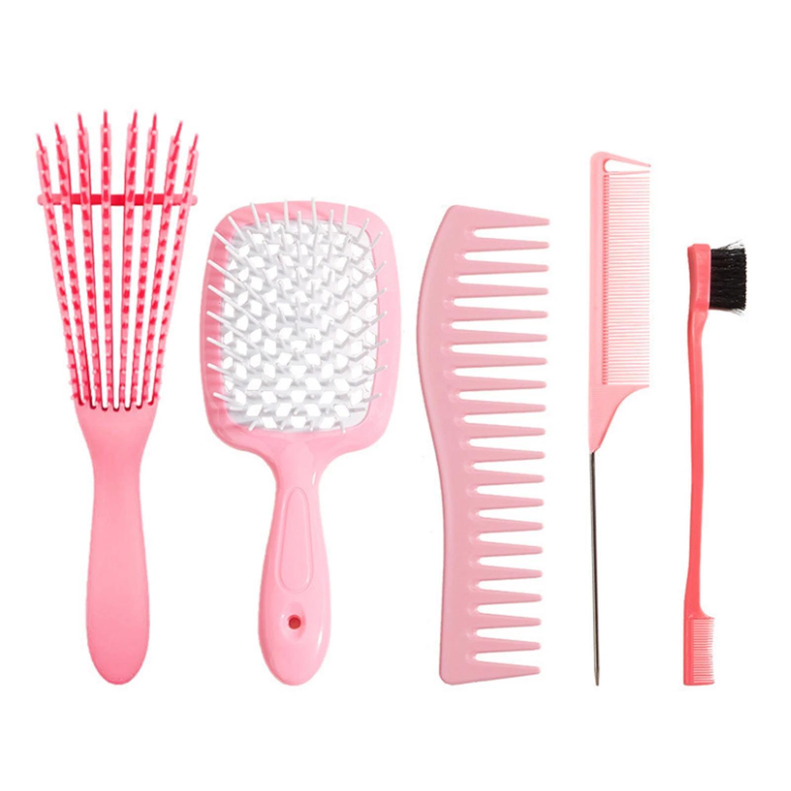 5 pcs/Set Detangling Set Scalp Massage Dual Edge Brush Styling Comb for Curly/Straight/Wet/Dry/Long/Short Hair F628-15