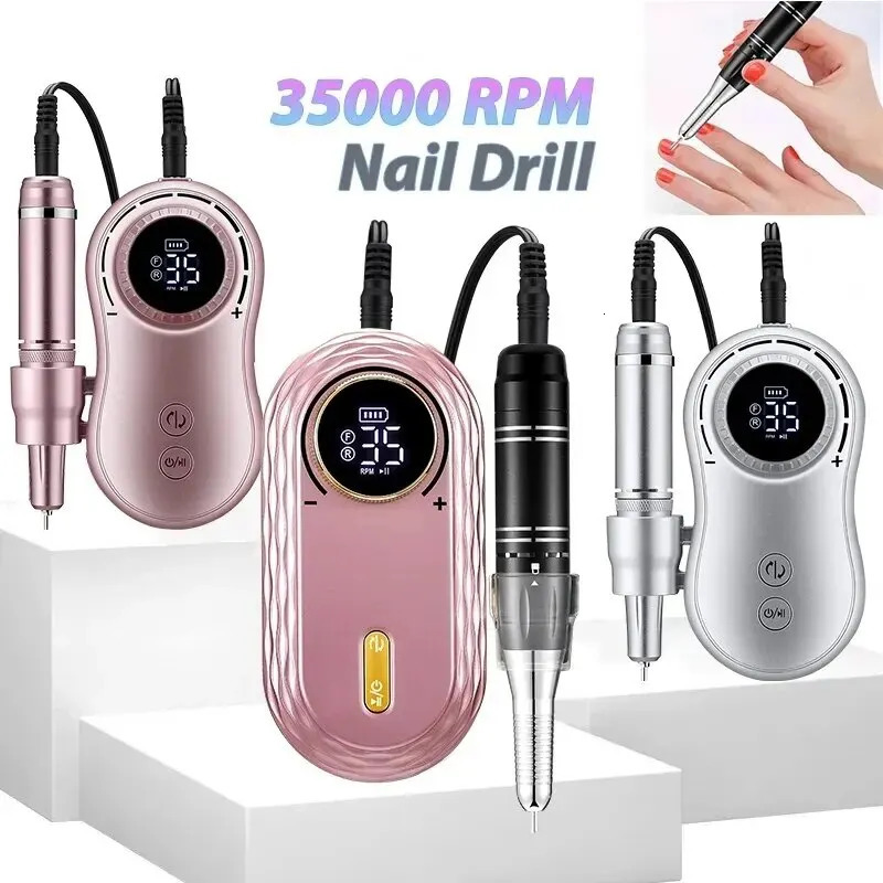 35000RPM Nail Drill Machine Rechargeable Nail File Nails Accessories Gel Nail Polish Sander Professional Tool Manicure Set 240627