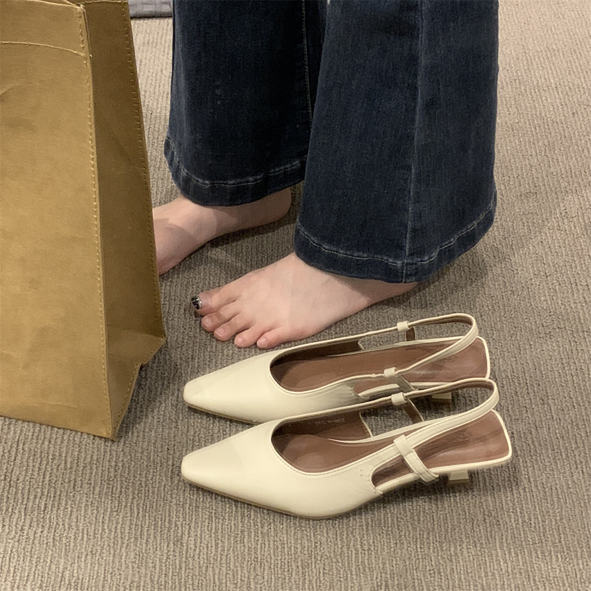 French High-End Baotou Sandals For Women's Wear 2024 Spring And Summer New Pointed Toe Pumps With Thin Heels Super Hot Temperament Single Shoes