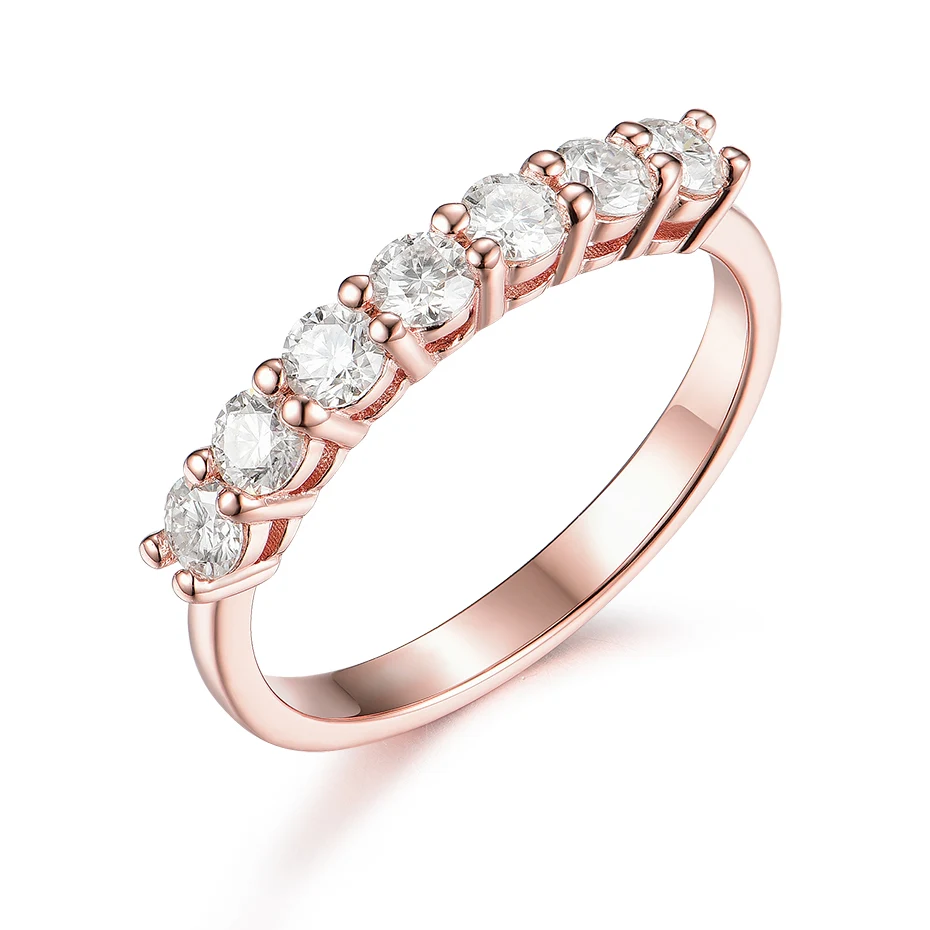 Kuololit 0.7CT D/VVS1 Moissanite Ring for Women Solid14K 10K Rose Gold Matching Half Eternity Wedding Band for Engagement