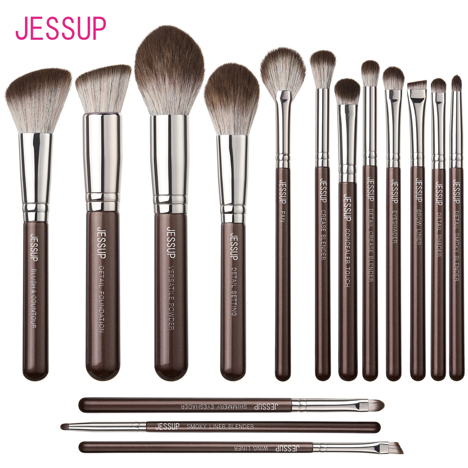Jessup Makeup Brushes set 15pcs Brown Make up Brushes Vegan Foundation Blender Concealer Powder Eyeshadow Highlighter BrushT498 240627