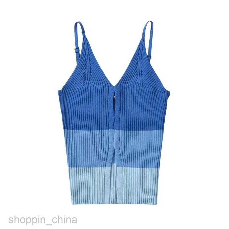 Women vest Women's Summer Sexy V-neck Slim fit Hollow out Color blocking Short Knitted Tank Top Tanks Camis tees tops