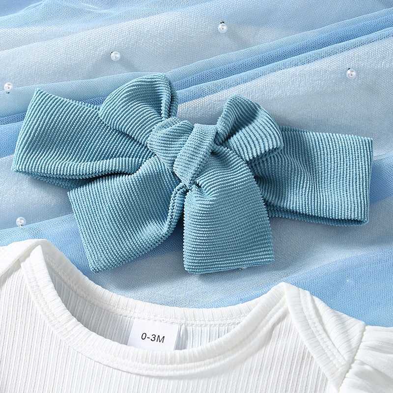 Pajamas Baby girl summer clothing short sleeved jumpers and crochet flower pendants ski headbands 3-piece clothing set WX5.31