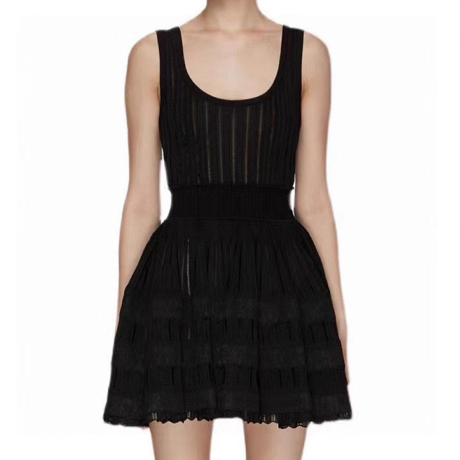 Festival mini skirt tender dress vestidos vestido 2024 slim-fit vest knit dress women hollow waist fashion sleeveless halter skirt femme chinese dress