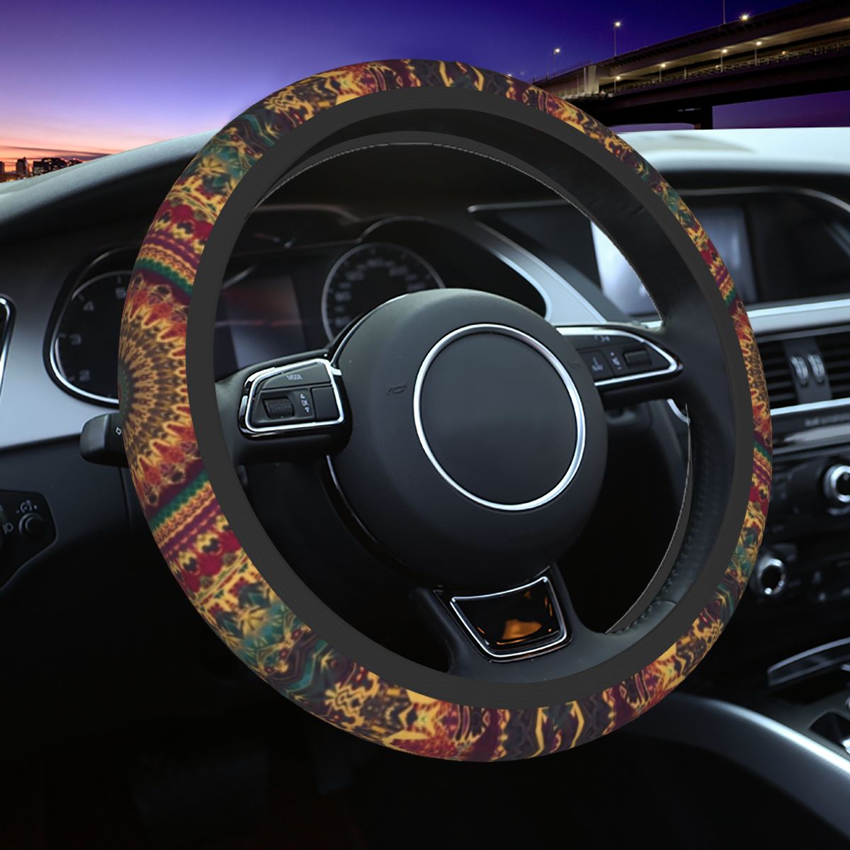 38cm Car Steering Wheel Cover Mandala Elastic Bohemian Boho Braid On The Steering Wheel Cover Case Car Accessories