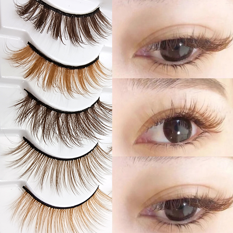 OKAYLASH 5/2 Pairs Dark Light Brown 3D Natural Eyelashes Wholesale Fluffy Blonde Human Hair Lashes Factory Supplier
