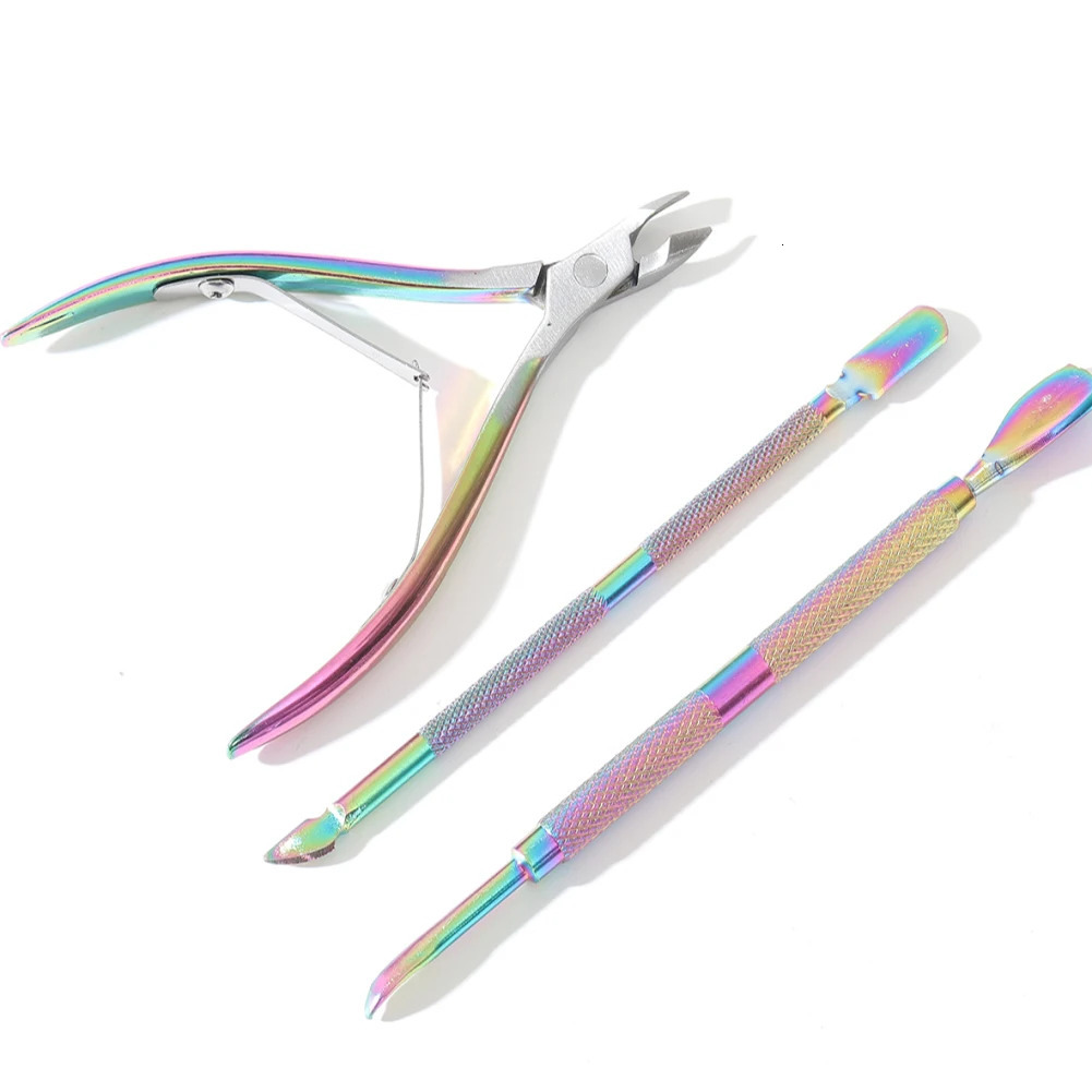 Stainless Steel Nail Art Cutter Scissor Cuticle Clipper Pusher Dead Skin r Kit Manicure Pedicure Tools Nail Push 240627