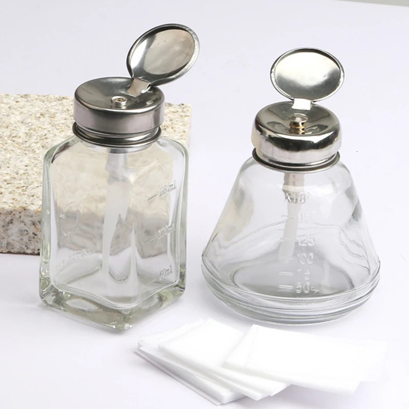 Push Down Glass Empty Pump Dispenser For Nail Polish Alcohol Makeup Remover Clear Refillable Bottle Liquid Cleanser Storage 240628