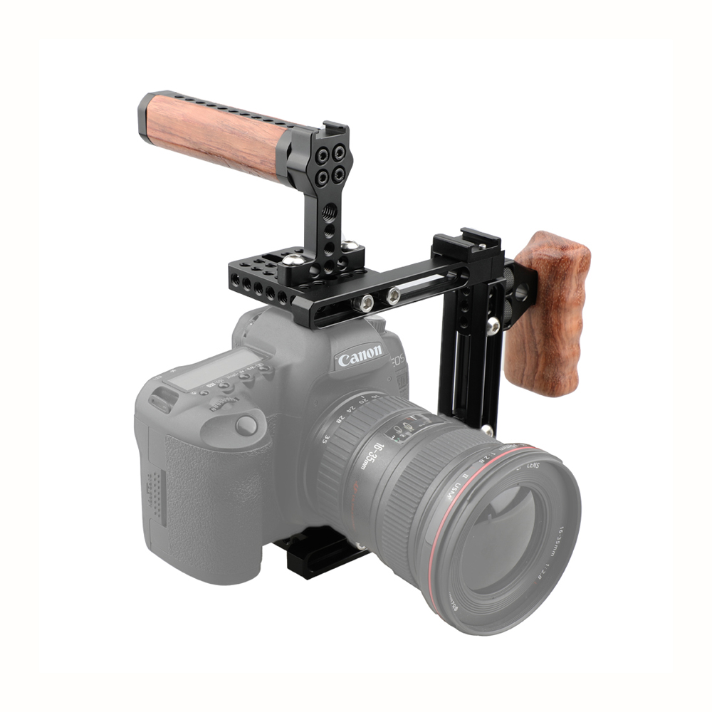 Kayulin Dual-use Adjustable Dslr Camera Cage Kit with Wooden and Side Handle Grip for Universal Dslr Cameras