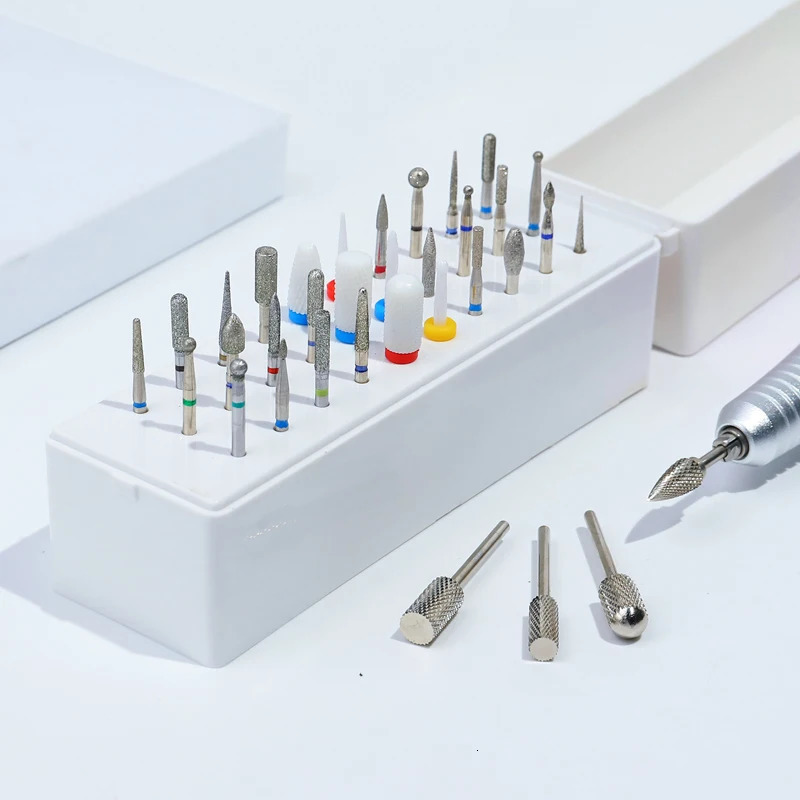 30 Holes Nail Drill Bit File Brush Plastic Storage Box Holder Container Manicure Cutters Display Rack Accessories Nail Art Tool 240627