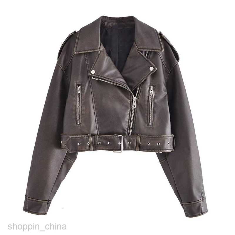 Women Jackets Coats Spring New Women's Street Fashion Washed Faux Leather Motorcycle Jacket Coat