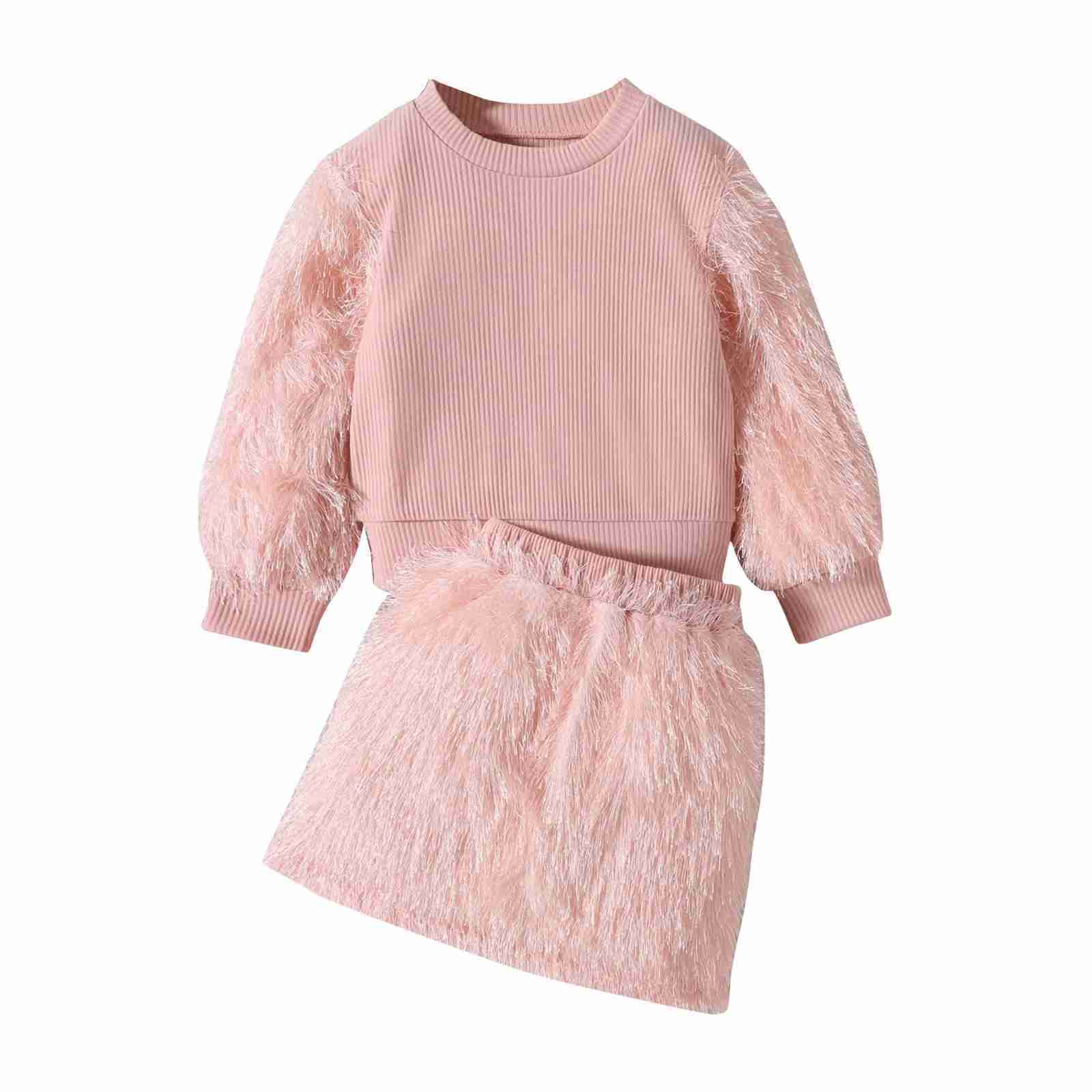 Pajamas Baby girl autumn clothing childrens long sleeved ribbed T-shirt top camouflage wool dress 2PCS clothing set conguntos para ni os WX5.31