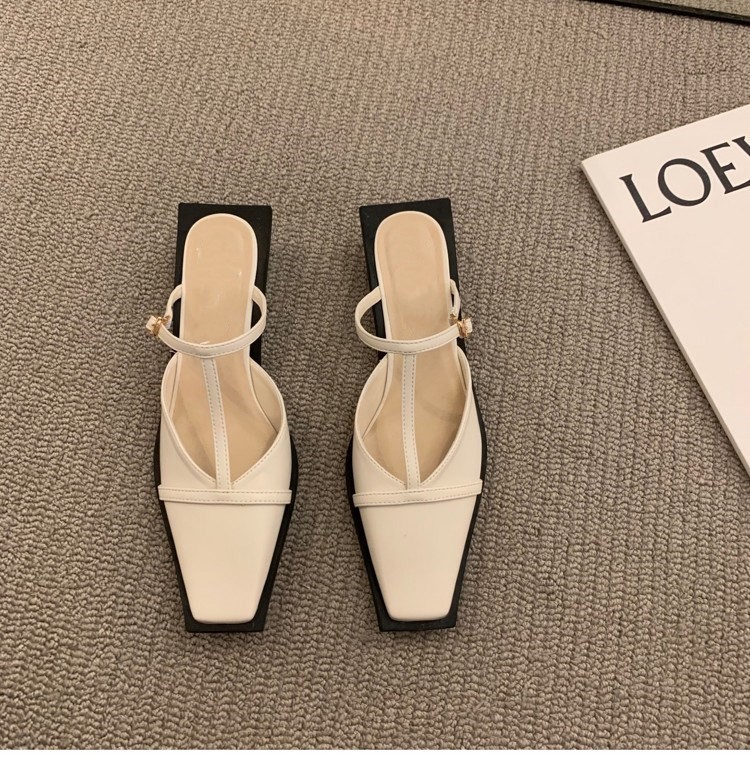 Wild Women's Shoes 2024 Summer New Fashion Semi-slippers Wear Square Toe hot Low Heel Slip Muller Sandals Black