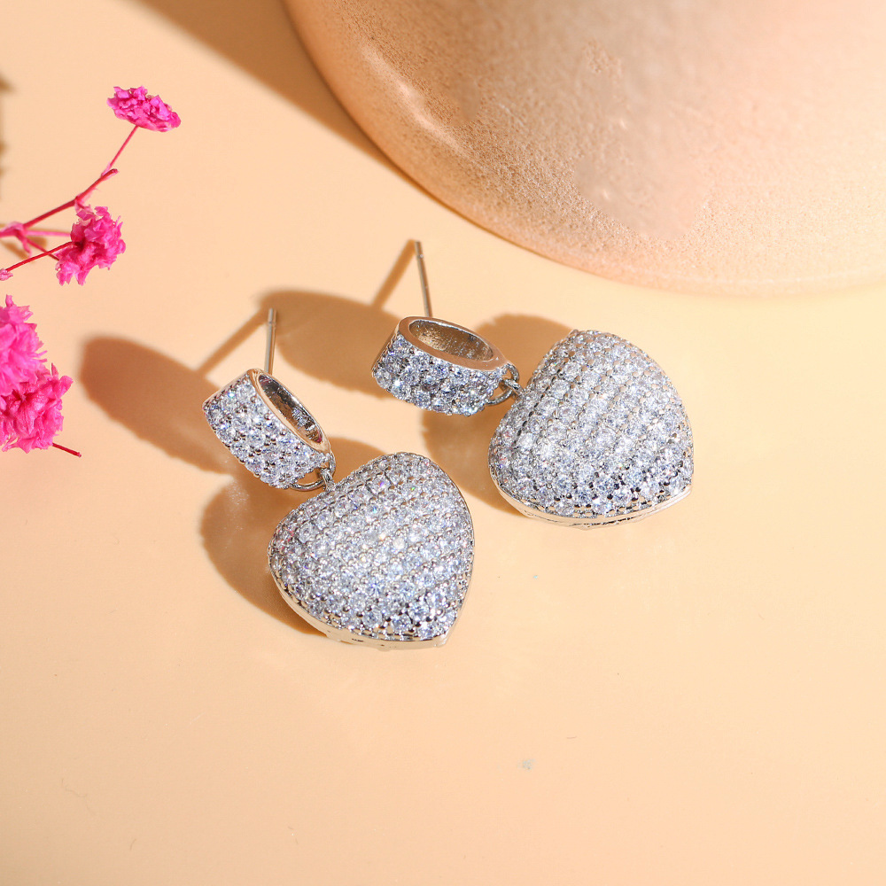 Choucong Brand Dangle Earrings Sparkling Luxury Jewelry 925 Sterling Silver Gold Fill Pave Micro White Sapphire CZ Diamond Gemstones Party Heart Drop 