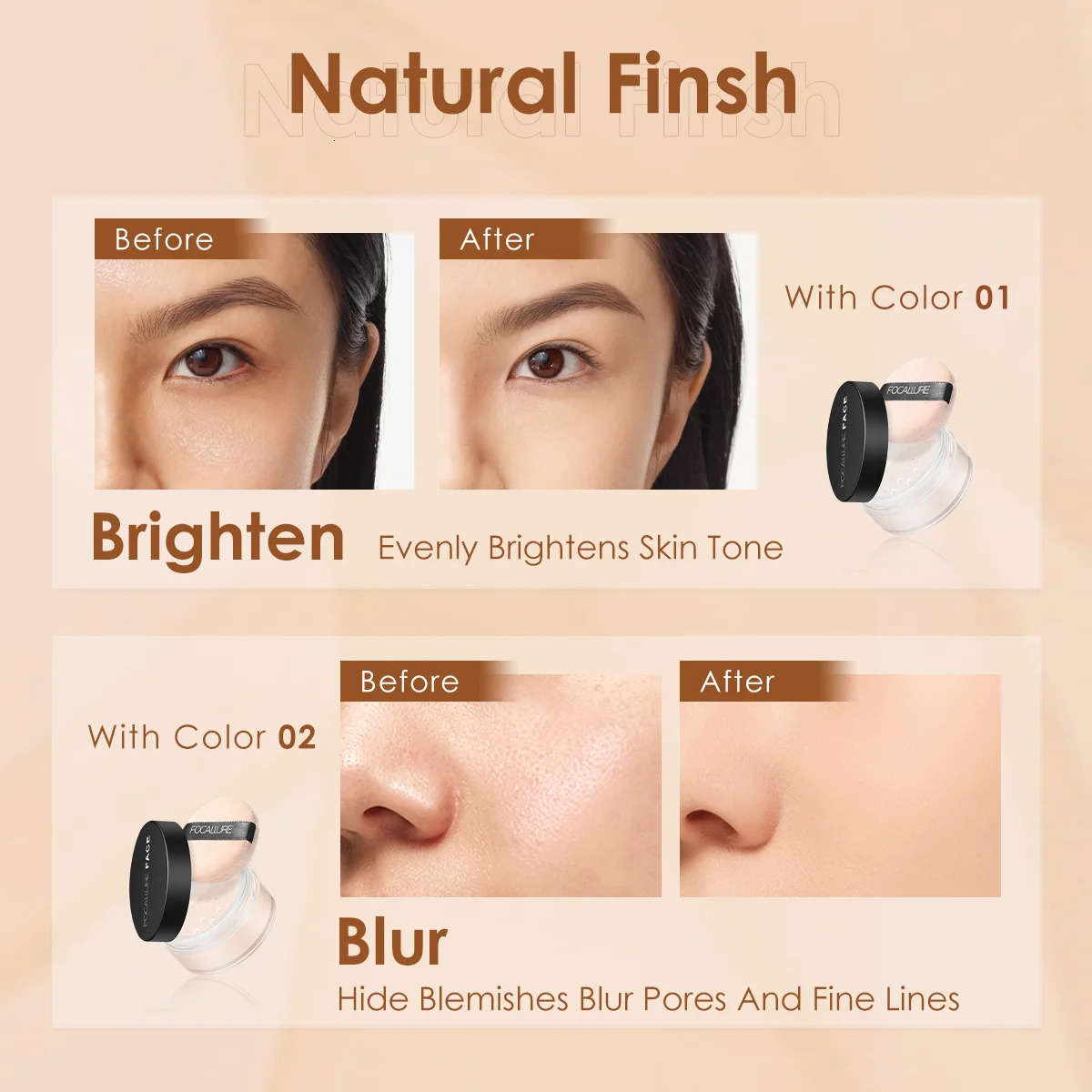 Focallure Invisible Finish Loose Setting Powder Translucent Natural Soft Face Makeup Powder Oil Control Face Loose Powder 240627