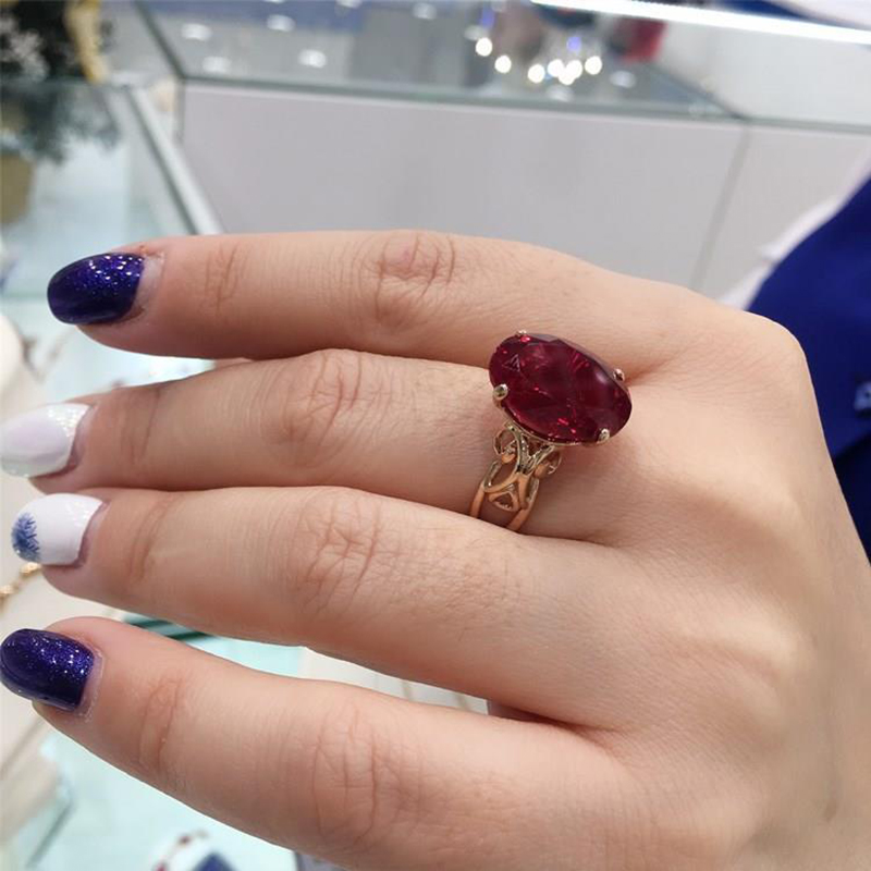 585 Purple Gold Oval Ruby engagement rings for women 14K Rose Gold Plated Classic Light Luxury Wedding Party High Jewelry