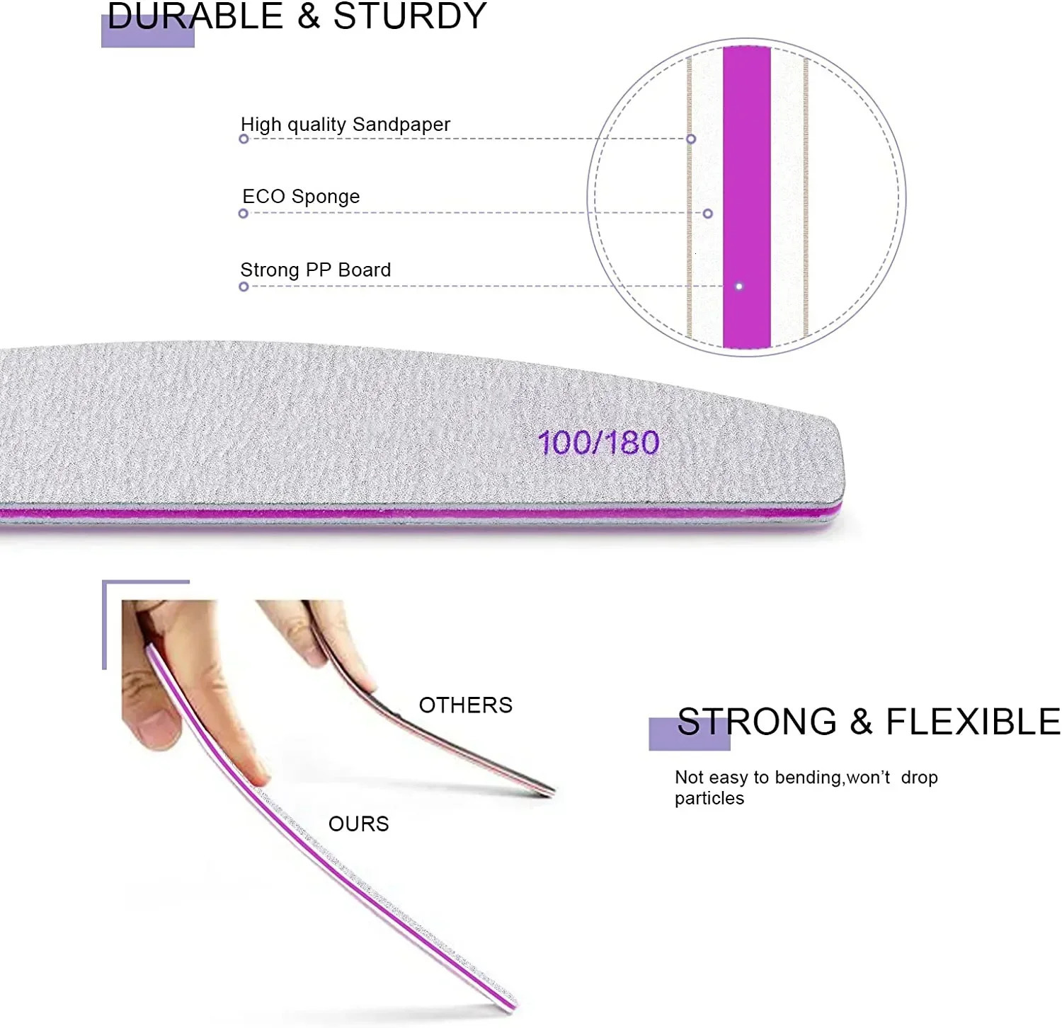 5 PCS Nail File Professional Nail Files Reusable Double Sided Emery Board100/180 Grit Nail Styling Tools for Home and Salon 240627