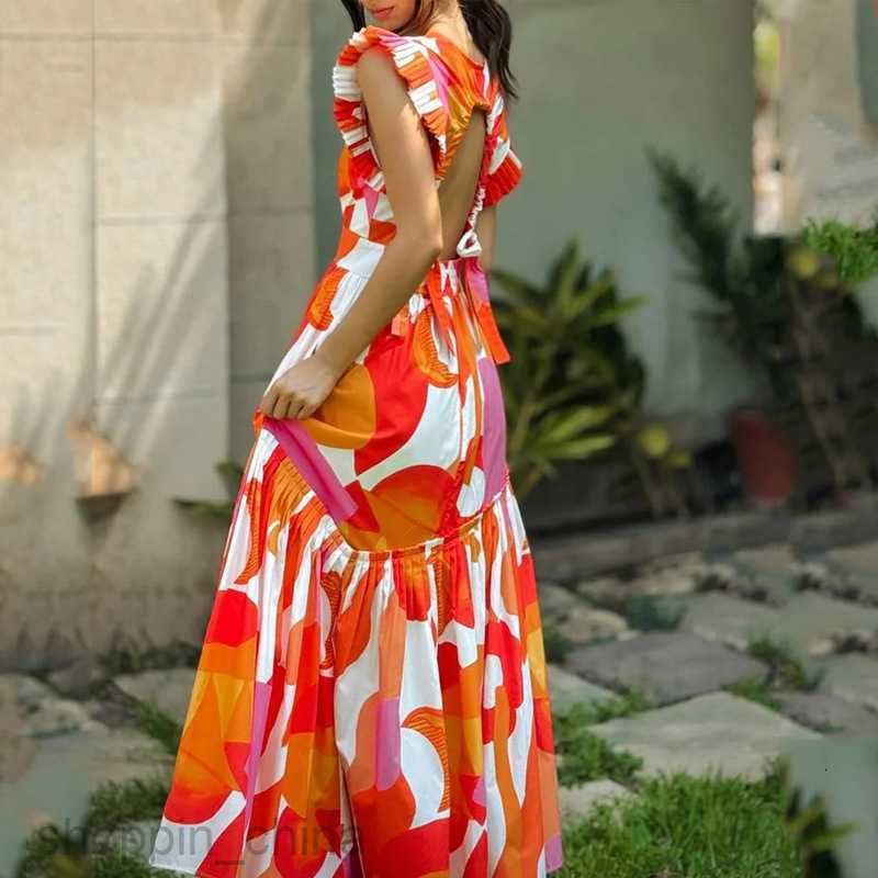 Basic Casual Women Dresses Summer New Women's Butterfly Flying Sleeves Printed Sling Dress