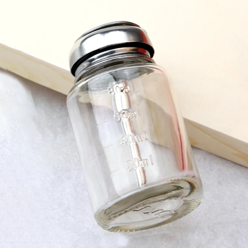 Push Down Glass Empty Pump Dispenser For Nail Polish Alcohol Makeup Remover Clear Refillable Bottle Liquid Cleanser Storage 240628