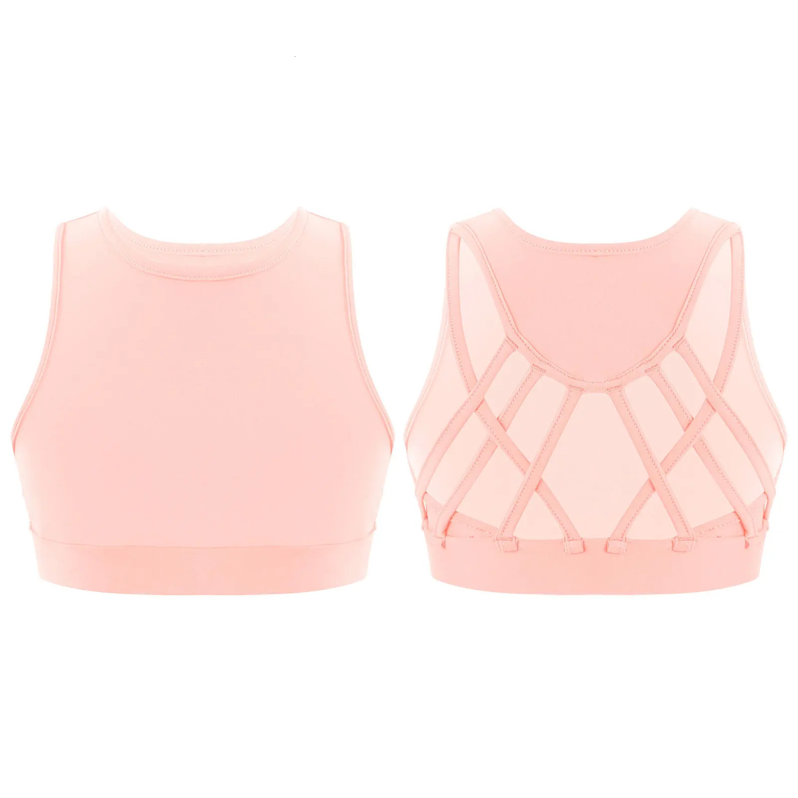 Kids Girls Ballet Tops Sleeveless Straps Crisscross Hollow Back Sport Bra Vest Crop Top For Yoga Dancing Gymnastics Workout 240627