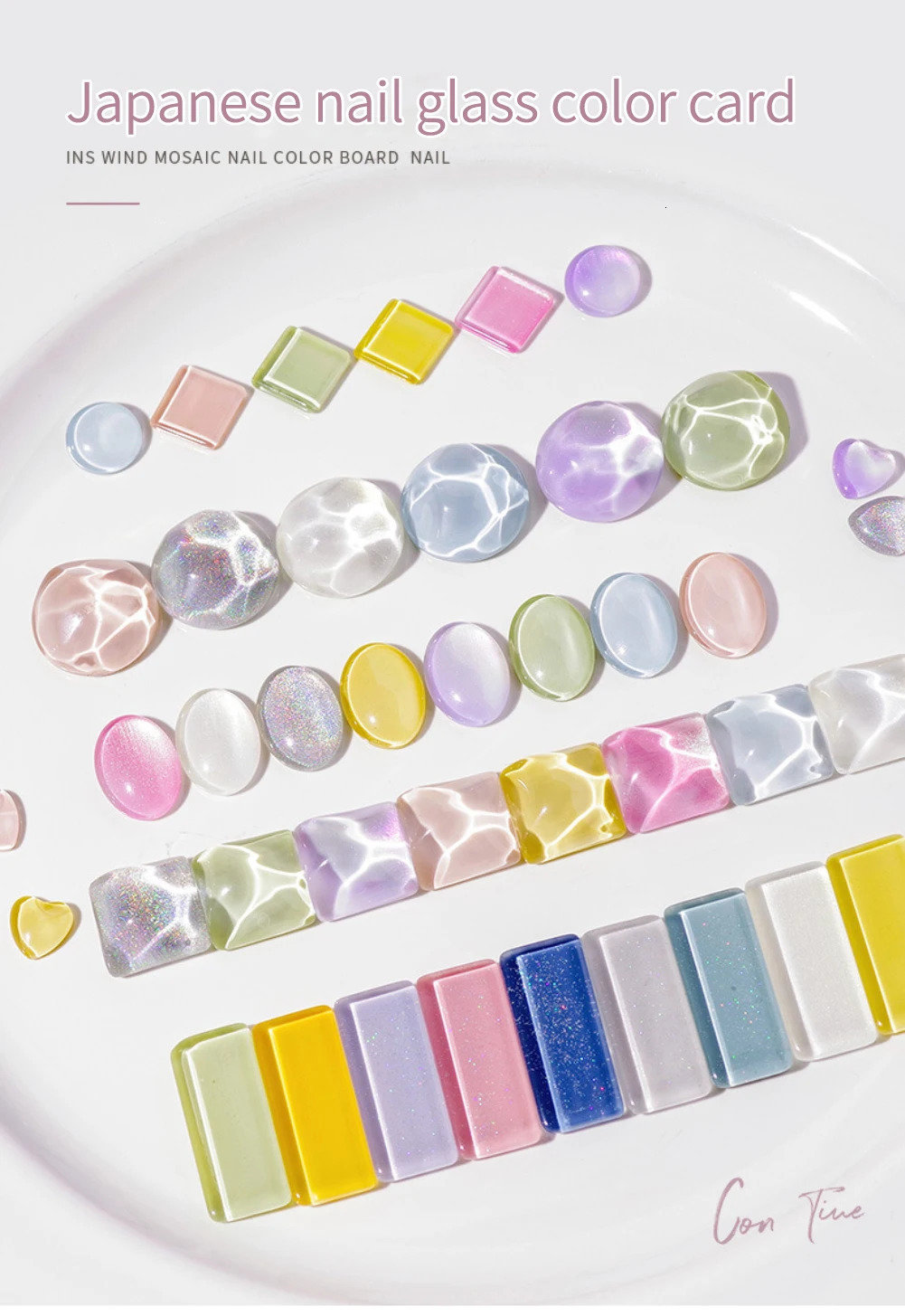 Glass Color Card Transparent Tips Clear Round Nail Tips Flat Back UV Gel Polish For Display Color Card Chart Nails Art Tools 240627