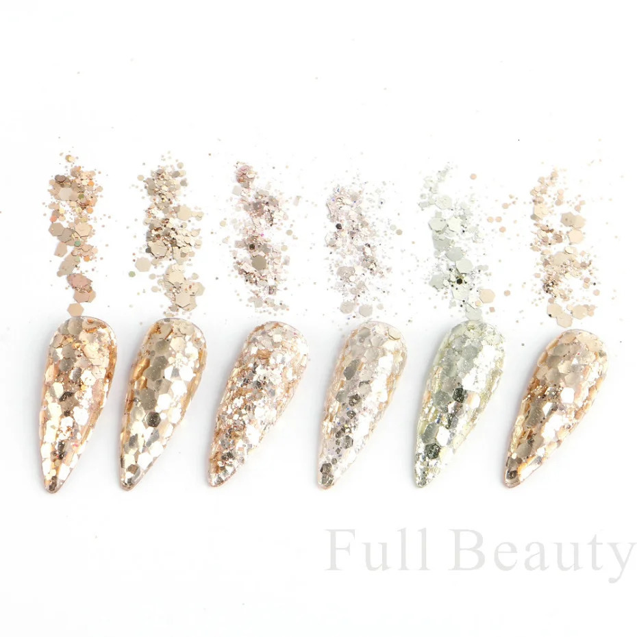 Glitter Champagne Nail Sequins Sliver Reflective Effect Flakes Wedding Nail Charm Paillette Manicure Decorations LA1909-48 240627