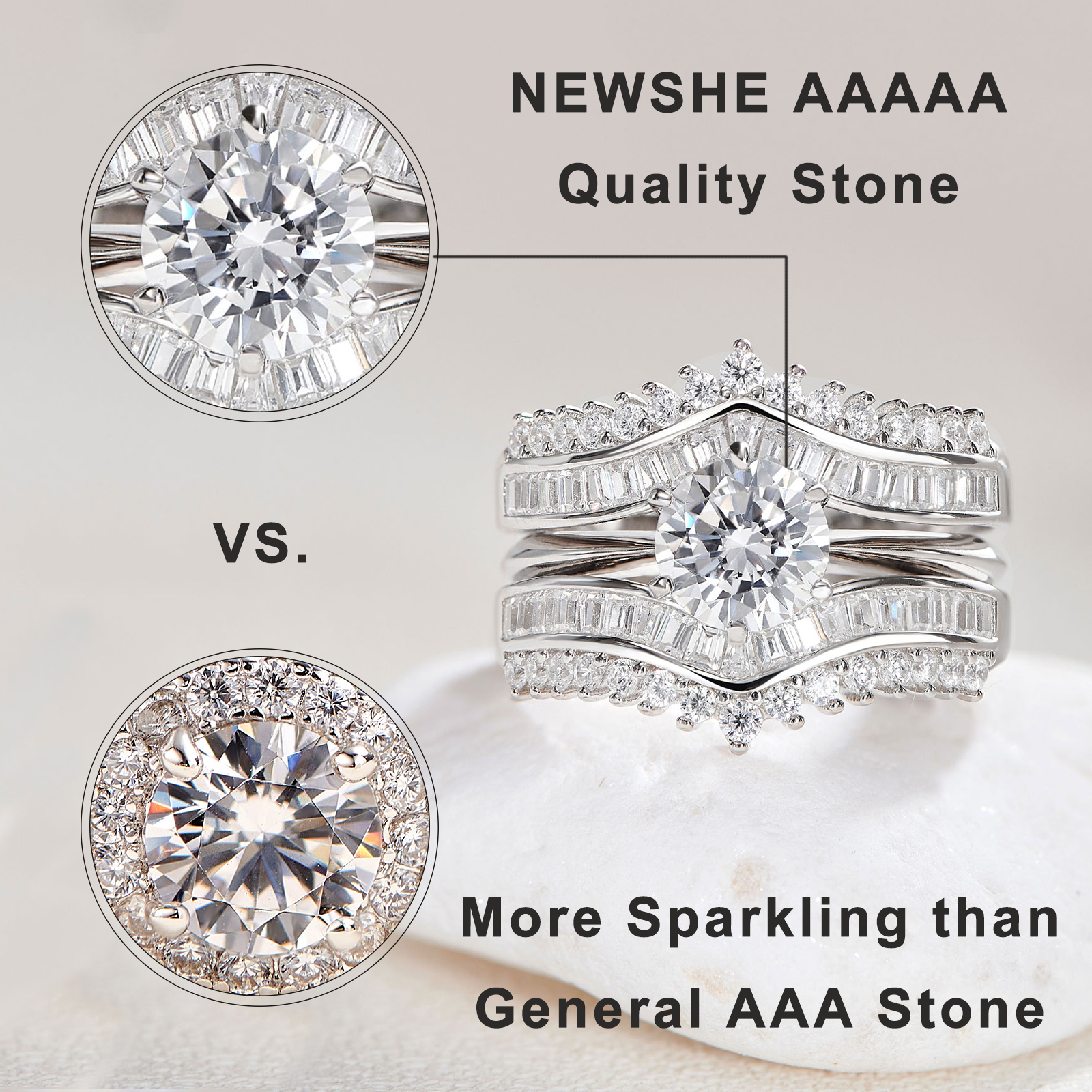 Newshe Genuine 925 Sterling Silver Engagement Ring Sets Enhancer Round Cut AAAAA Cubic Zirconia Wedding Bridal Jewelry for Women