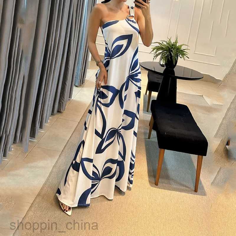 Basic Casual Women Dresses Women's Autumn New Sexy One Shoulder Strap Printed Dress