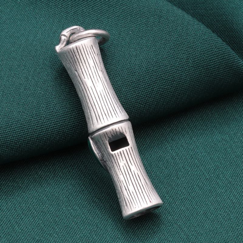 Ethnic 999 Silver Bamboo Branch Leaf Whistle Pendant Jewelry Retro Pure Silver Long Pendant for Men and Women DZ022