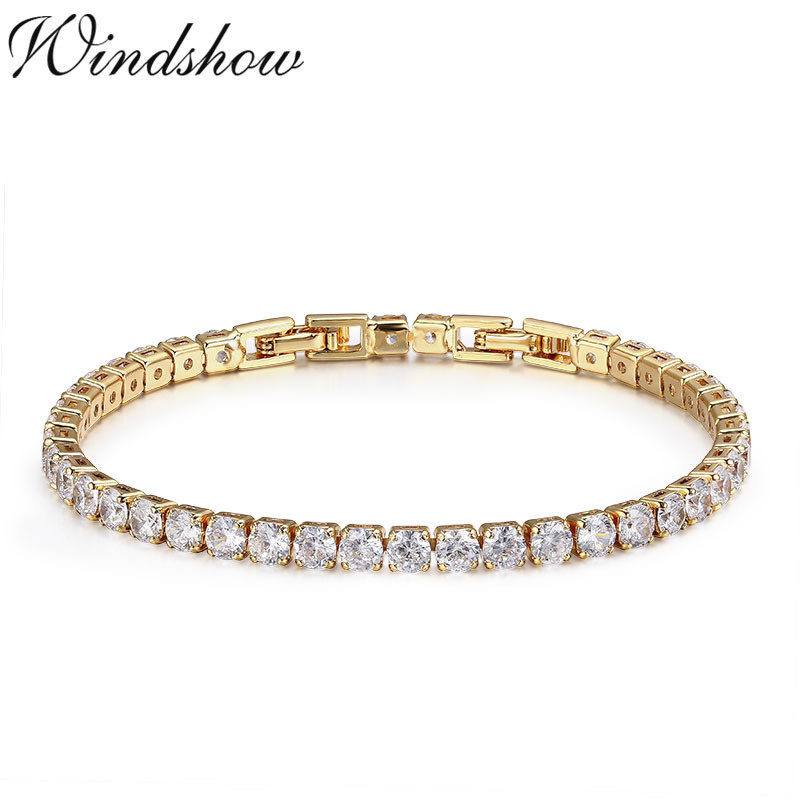 4mm 17cm Round CZ Chain Gold Color Tennis Bracelet Bangles For Women Girls Gift Jewelry Braceletes Pulseras Bracciali Donna