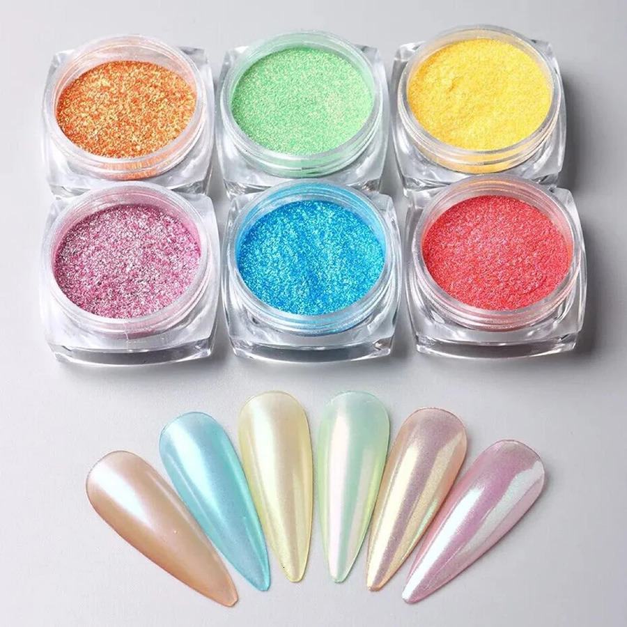 16pcs Nail Powder Pigment Chameleon Chrome Colors Fairy Iridescent Nail Art Glitter Dust Mirror 240627