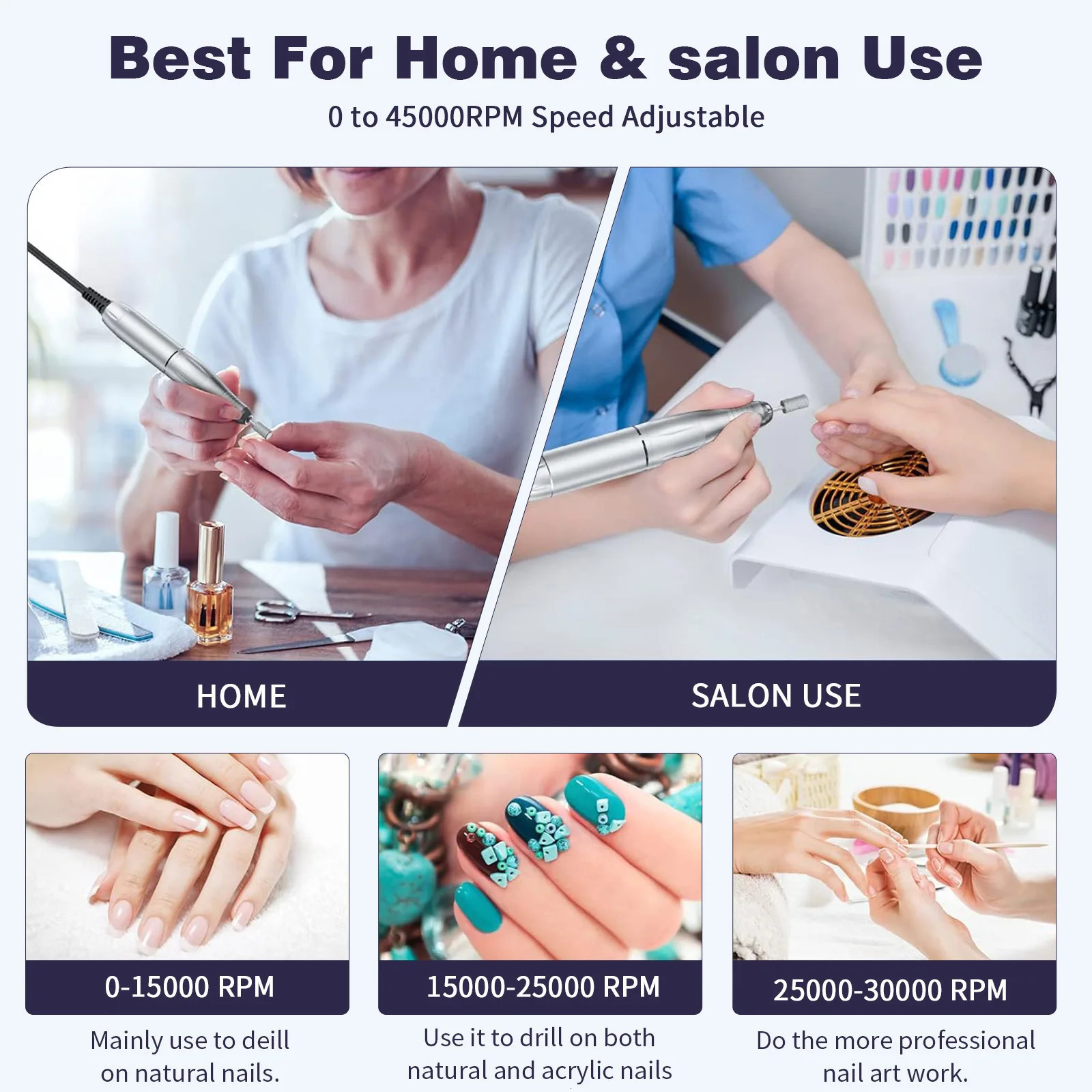 2024 Original 45000RPM Rechargeable Nail Drill Machine with LCD Low Noise Professional Nail Polish Sander Nails Accessories Set 240627