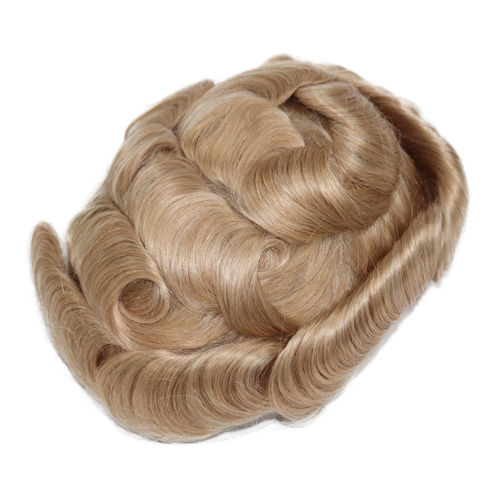 Mens Hairpieces Toupee for Men Blonde Human Hair Mens Wigs Real Hair Replacement System Human Hair, Thin Skin 0.03mm V-looped