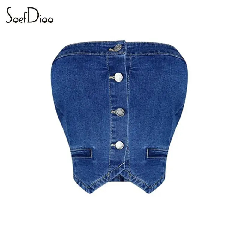 Soefdioo Stretch Denim Womens Set Button Up Tube Top and Skirts Shorts Suits Summer Street Baddie Two Piece Sets Outfits 240627